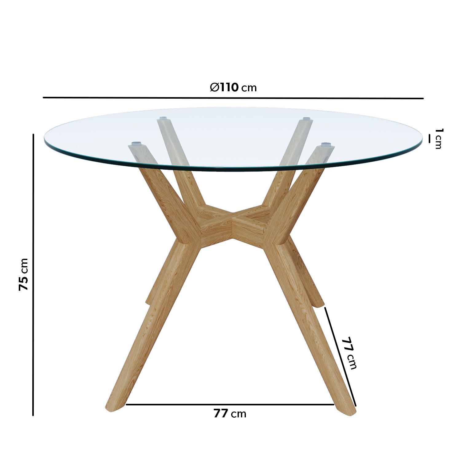 Read more about Large round glass top dining table with oak legs seats 4 nori
